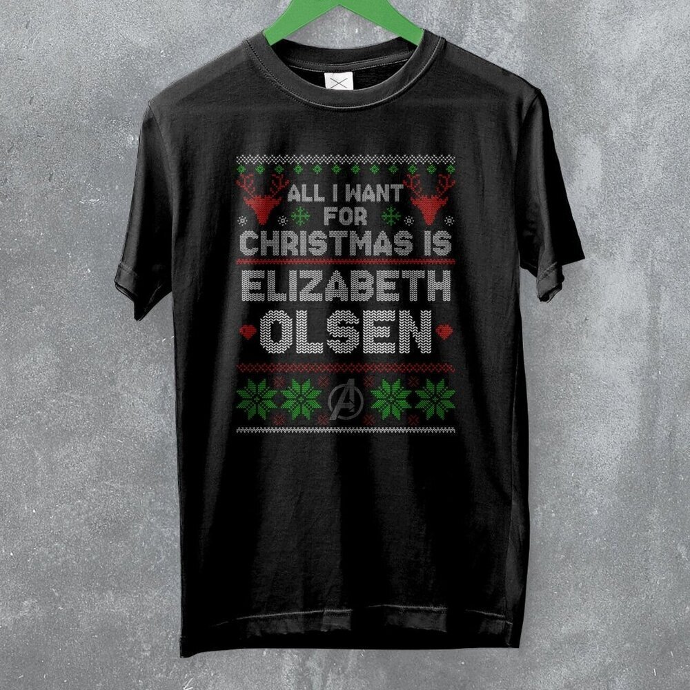 The Avengers Elizabeth Olsen Ugly Christmas Movie Hero Gift Holiday T-Shirt .
